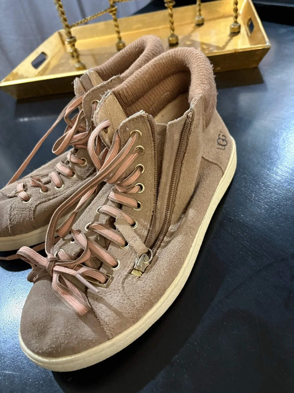 UGG Ladies Taupe Suede Mid-Top Sneakers
